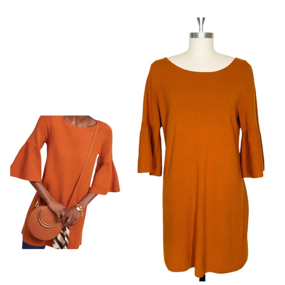 Anthropologie Moth Chester Bell-Sleeved Tunic Sweater Dress Burnt Orange Large